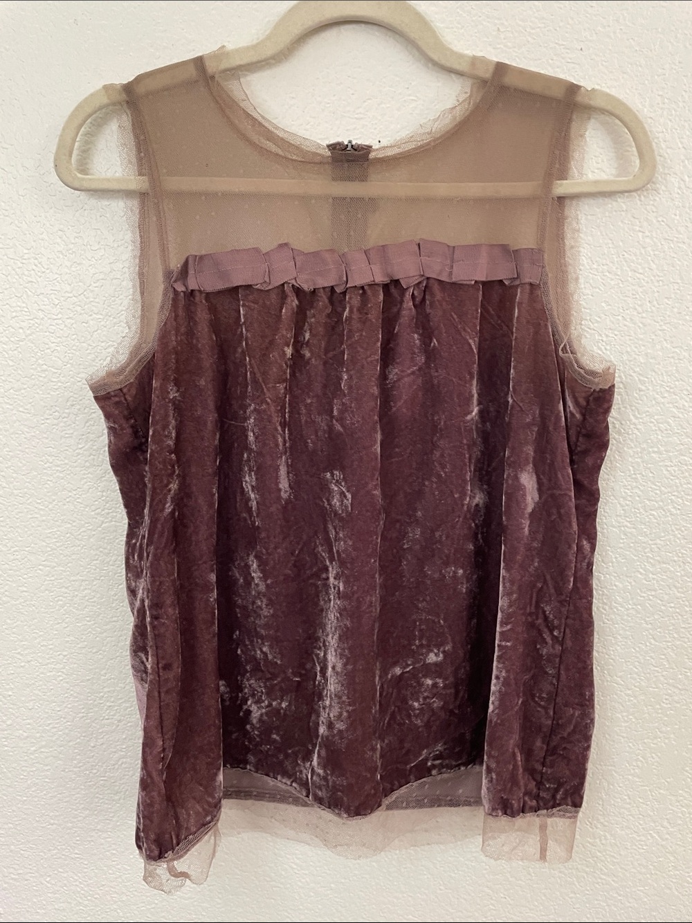 LOFT Mauve Velvet & Sheer Yoke Camisole romantic M 19x25